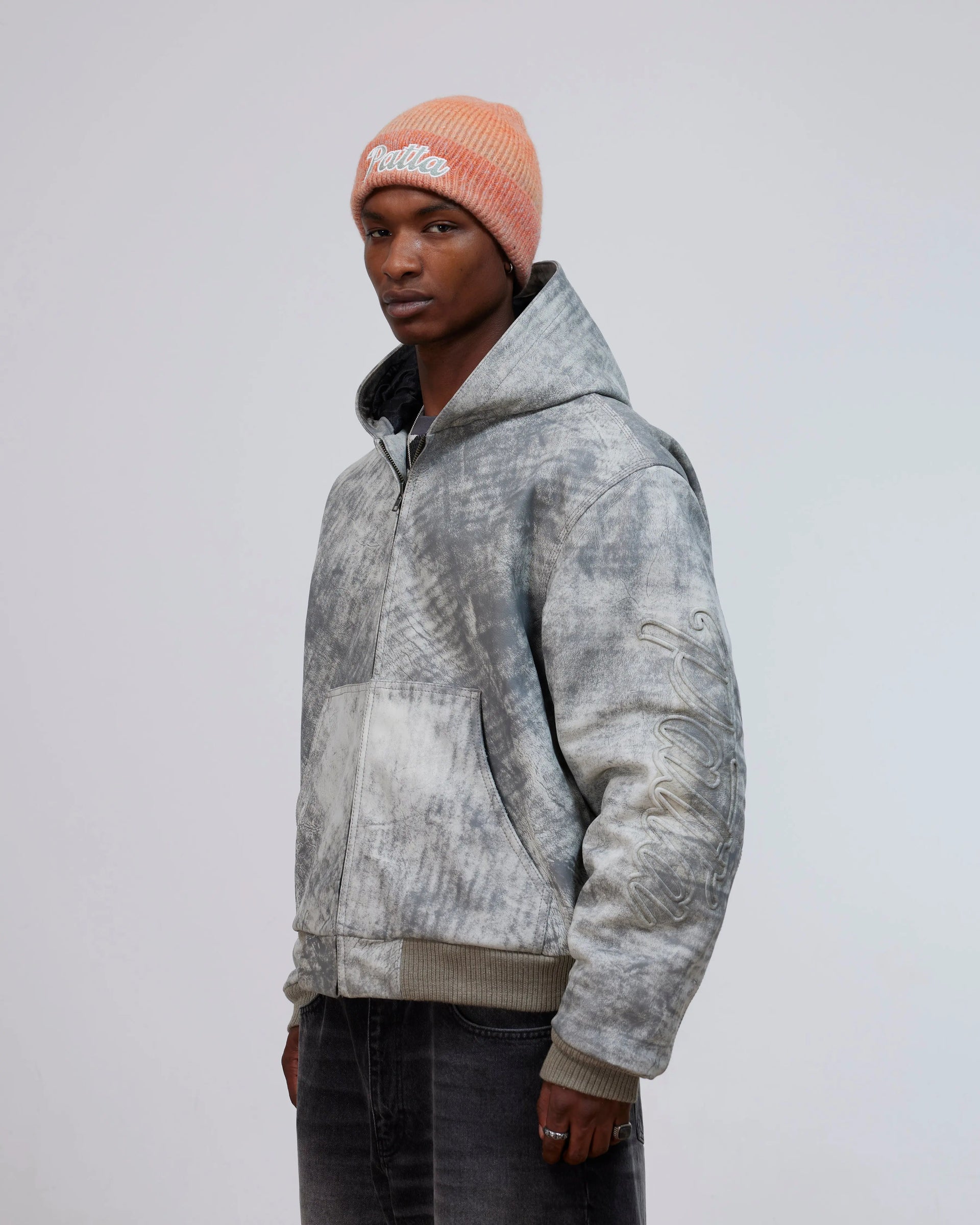 Patta Leather Hooded Bomber Jacket (Moonless Night) Patta