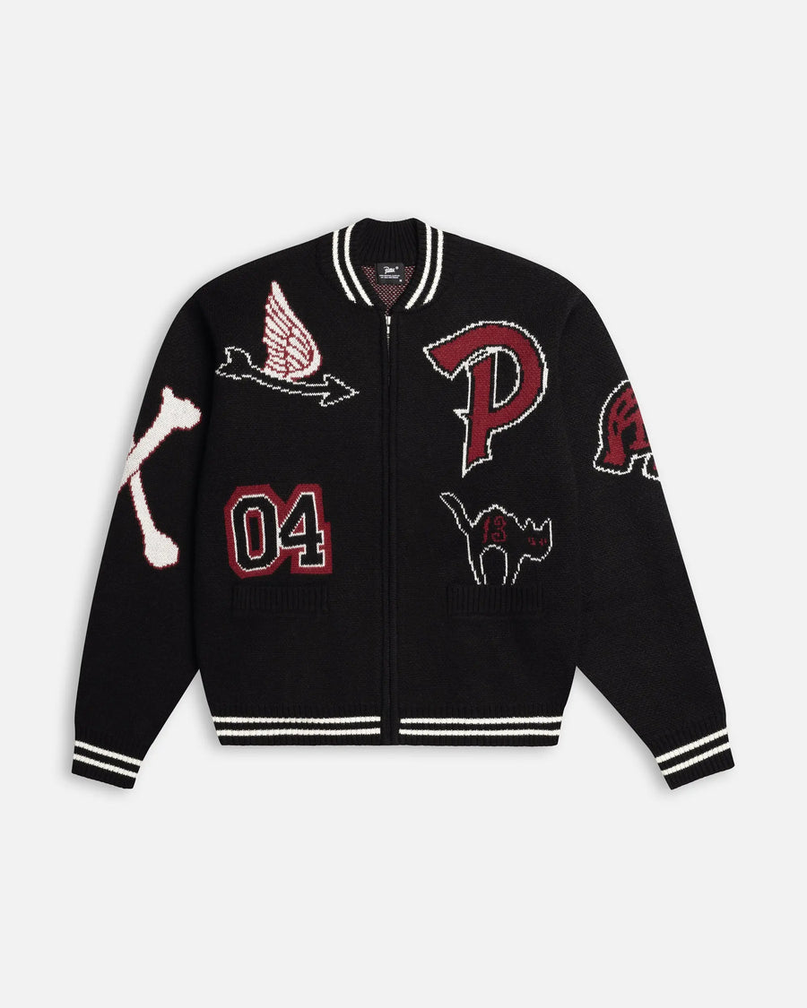 Patta Varsity Knitted Cardigan (Black) Patta